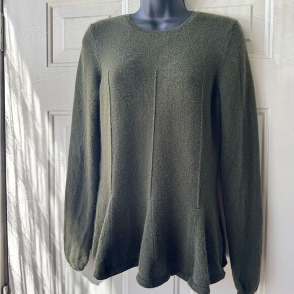 Antonio Melani Carolina Cashmere Peplum Sweater Olive Green Size Medium - Picture 1 of 14